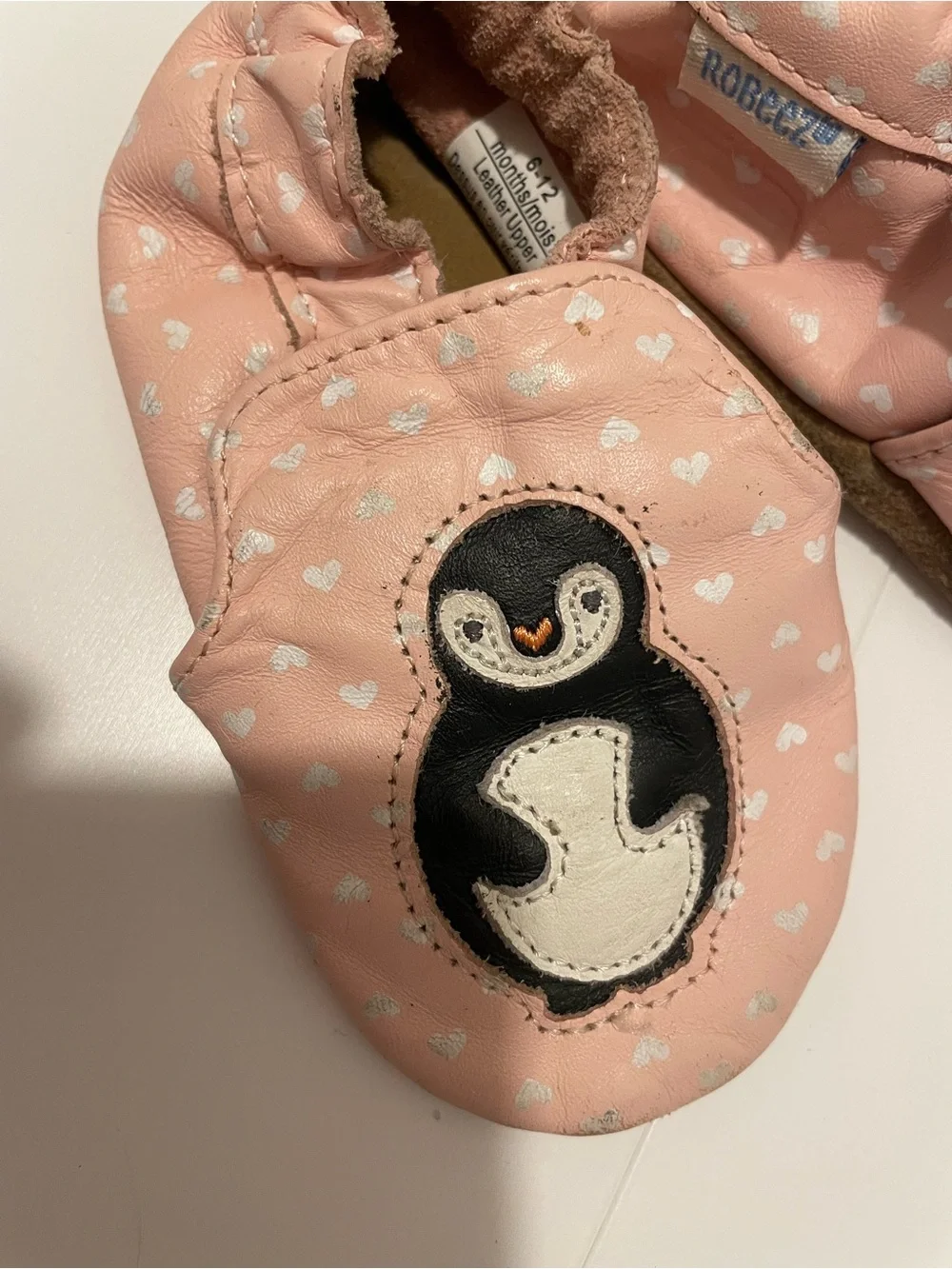 Robeez Brand Size 6-12 Months Pink Penguin Heart Soft Crib Leather Shoes